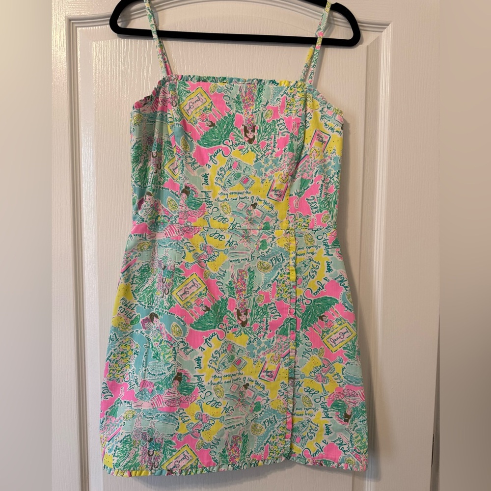Lilly Pulitzer Jesse Ruffle Romper “It Started With A Juice Stand” EUC